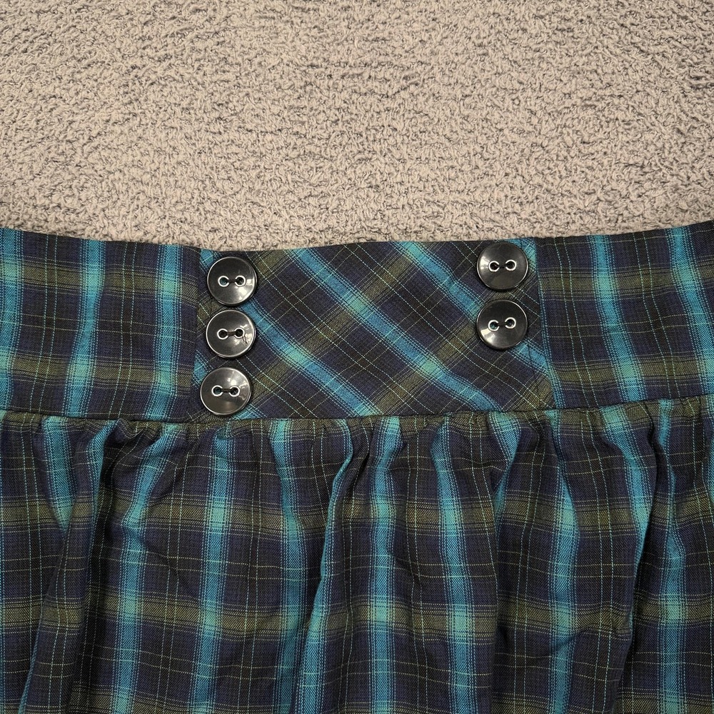 Y2K Soulmates Skirt Womens 13 Blue Green‎ Plaid Bubble Mini School Girl Preppy - Picture 2 of 8